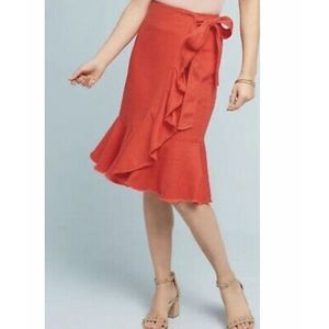 Holding Horses Linen Blend Midi Ruffle Skirt - Size 0 - Red/orange